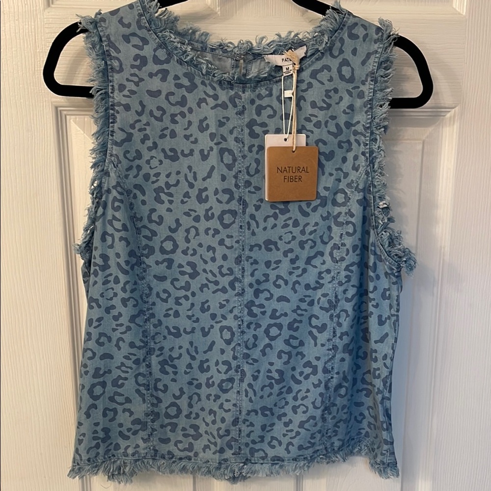 Fate Blue Boxy Tank Top with Leopard Print